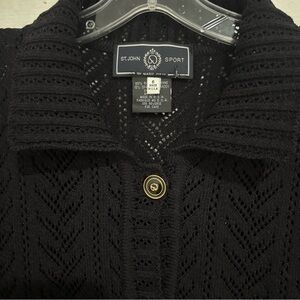 St. John Sport Black Knit Cardigan Vintage 90s Made in USA Size 6
